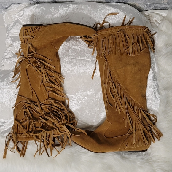 Sam Edelman Utah Suede Tan Brown Fringe Bohemian Booties - Picture 2 of 8
